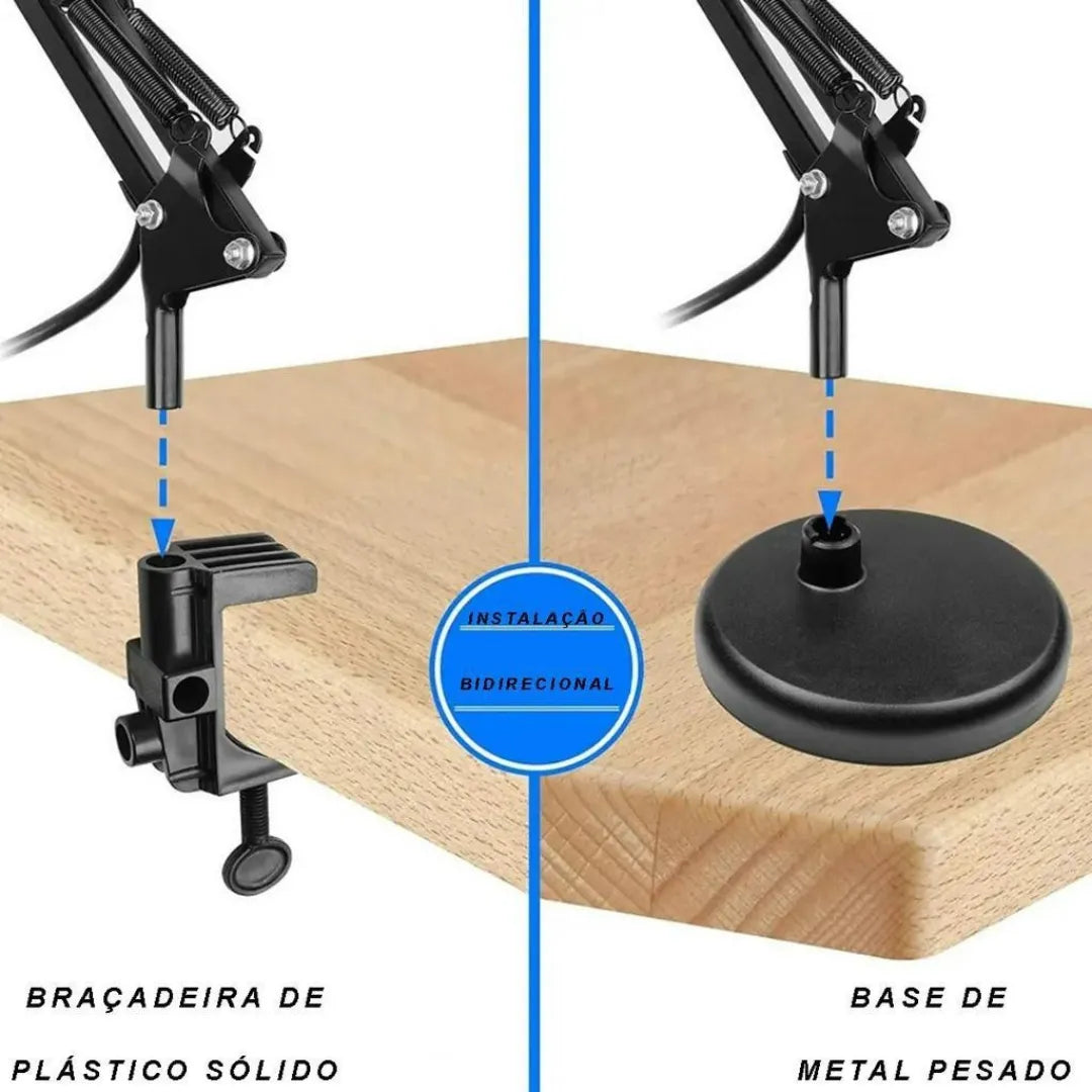 Luminária Mesa Abajur Articulável Com Garra E Base